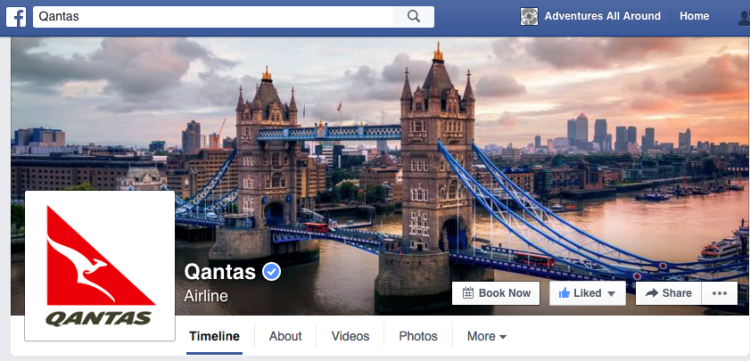 The REAL Qantas Facebook Page with the blue tick